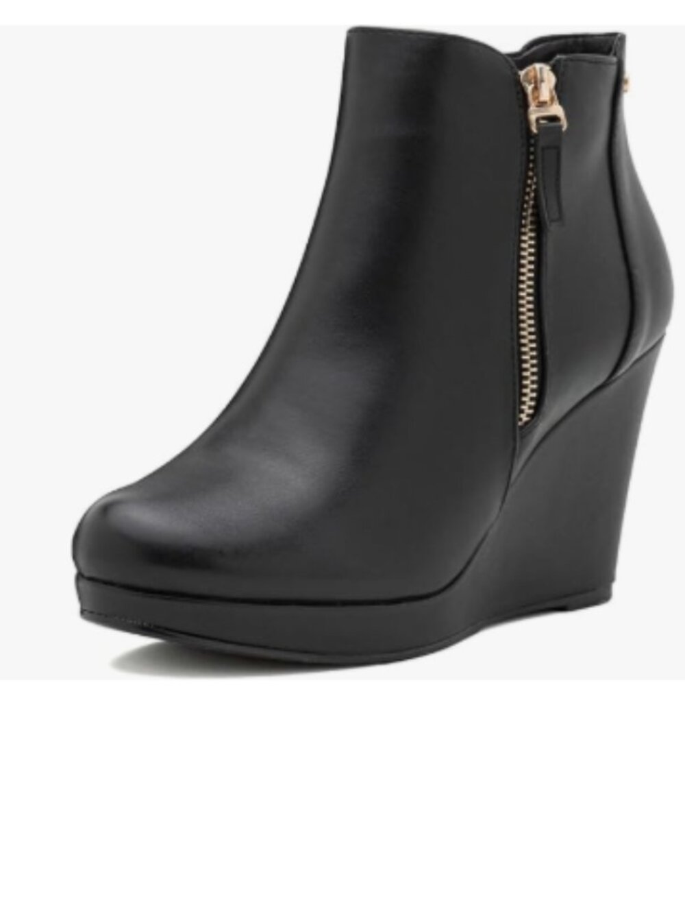 Black Women's Trendy Wedge Closed Round Toe Double Zippers High Heel Ankle Boots